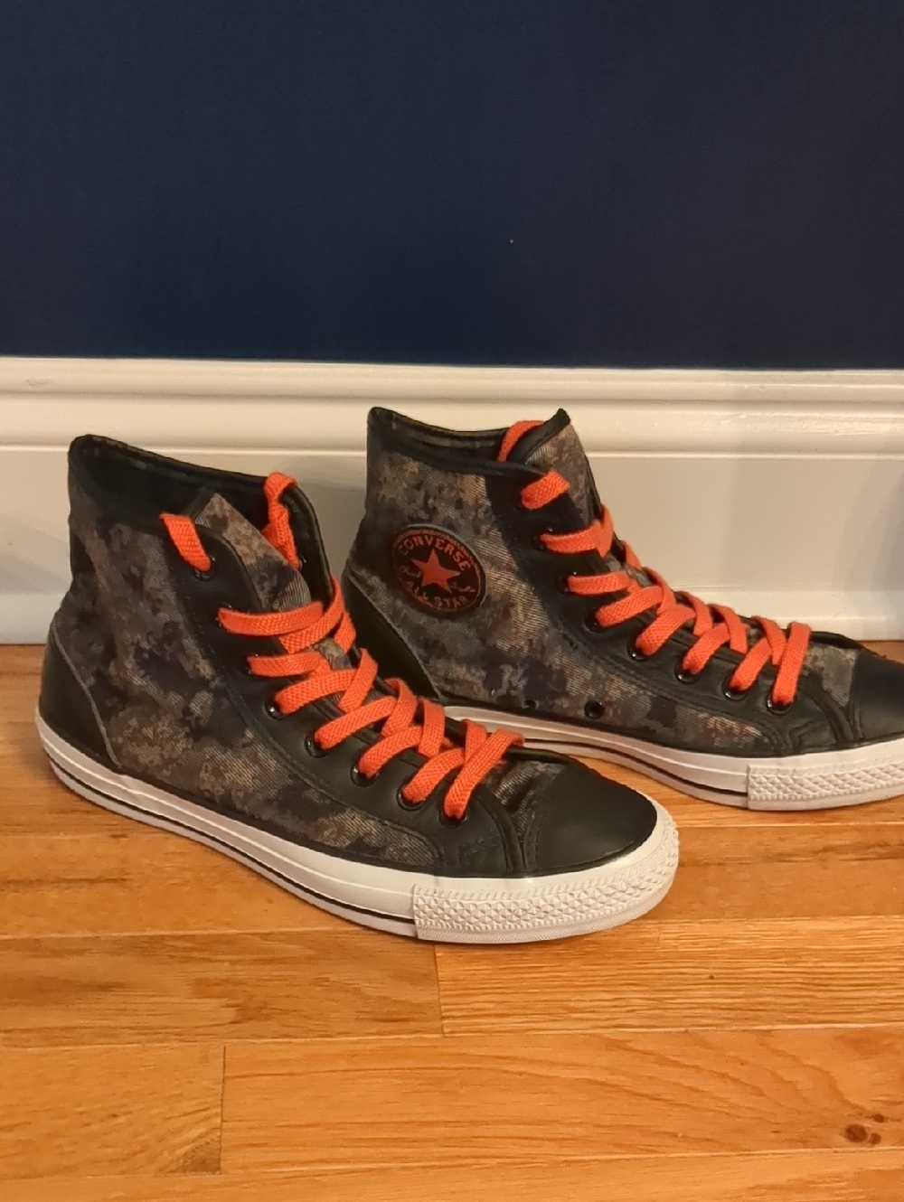 Converse High-Top Sneakers in Black and Orange CAMO